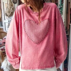 Pink Heart Boho Embellished Women's Top M/L  READ !
